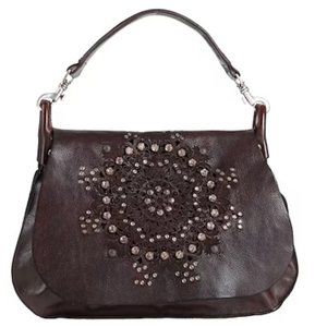 Campomaggi Serenoa Brown Leather Saddle Bag Divided 3 Pouch Studded Flap…